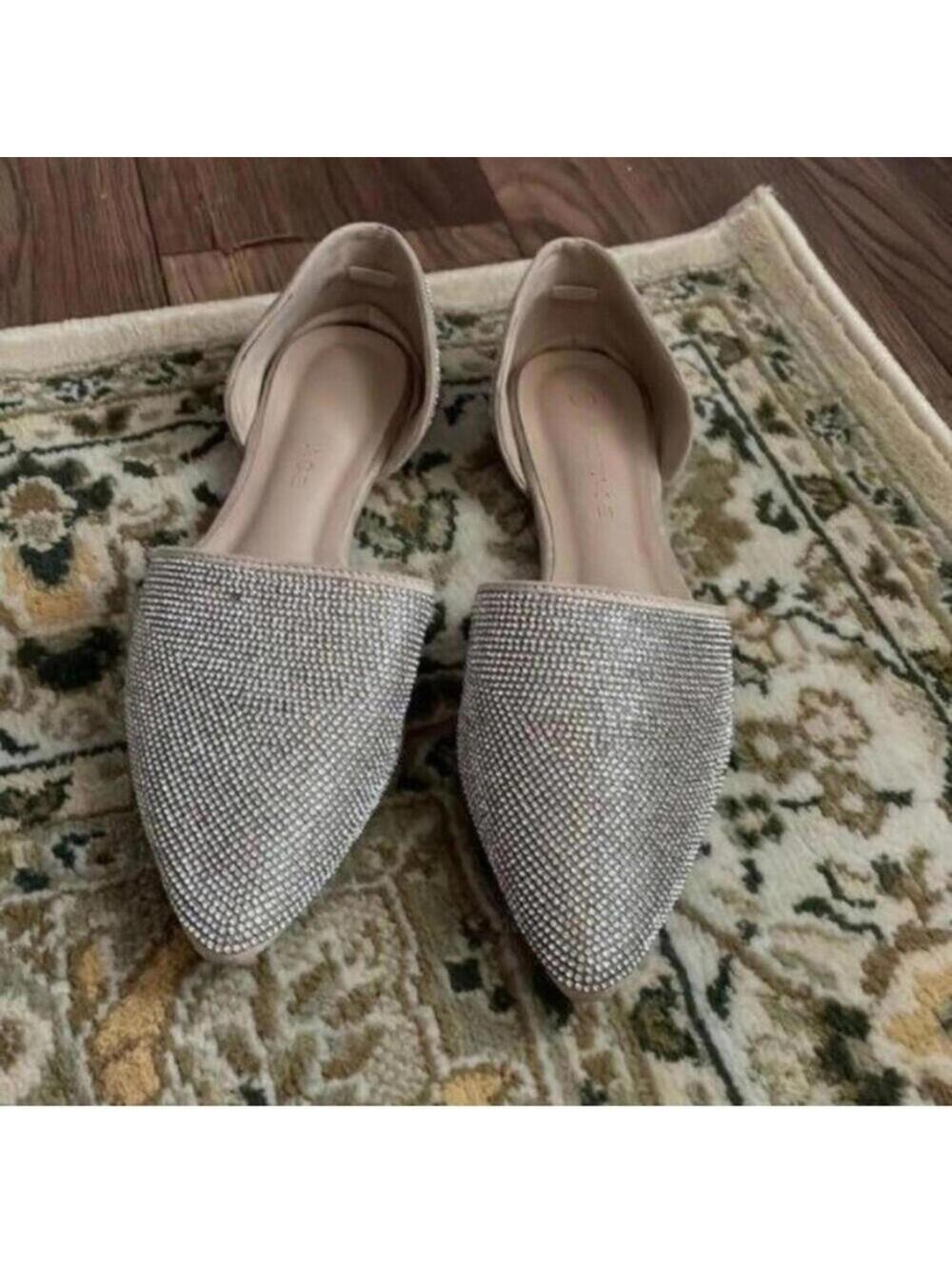 Rampage rhinestone studded pointed toe open side flats wedding glam